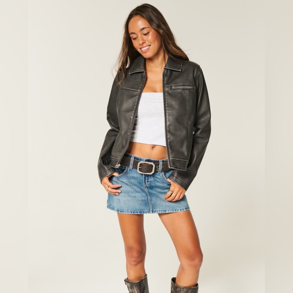 Hollister Women's Charcoal Leather Jacket